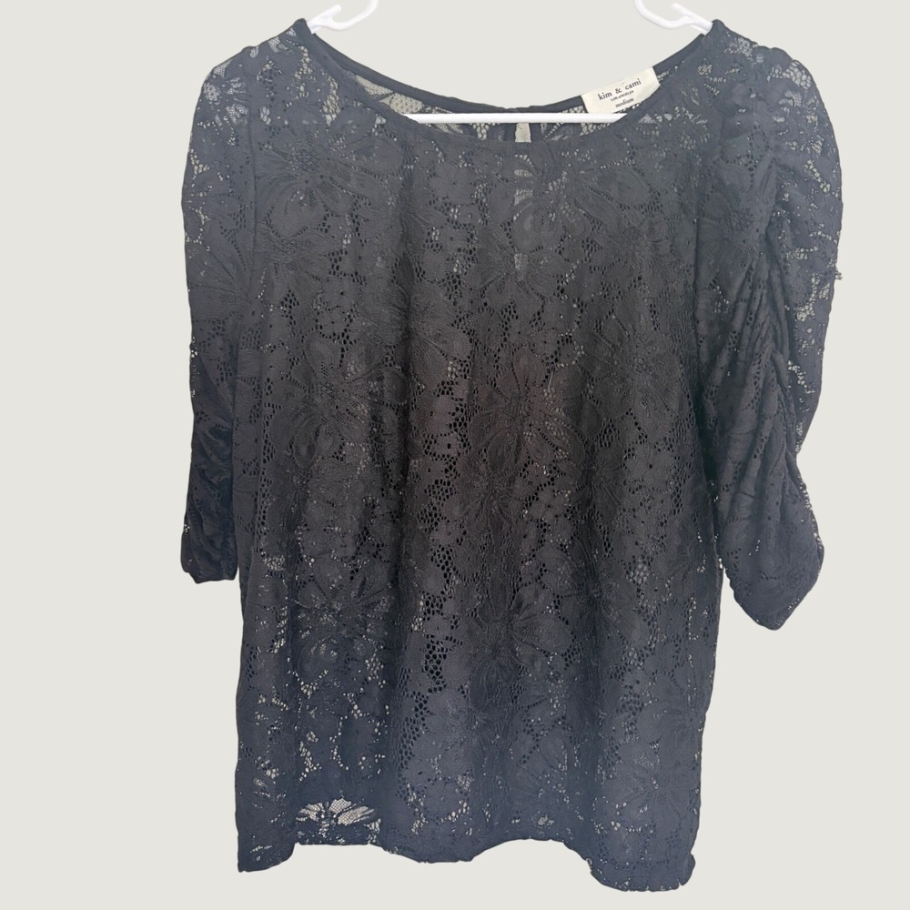 Kim & Cami Los Angeles Black Floral Lace Top Whimsigoth Witchy Med Made In USA